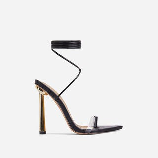 Kamali Clear Perspex Strap Lace Up Pointed Toe Metallic Heel In Black Faux Leather | EGO (UK)