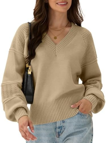 ZAFUL Womens 2025 Cropped Sweaters Fall Chunky Long Sleeve V Neck Clothes Cozy Casual Outfits Win... | Amazon (US)