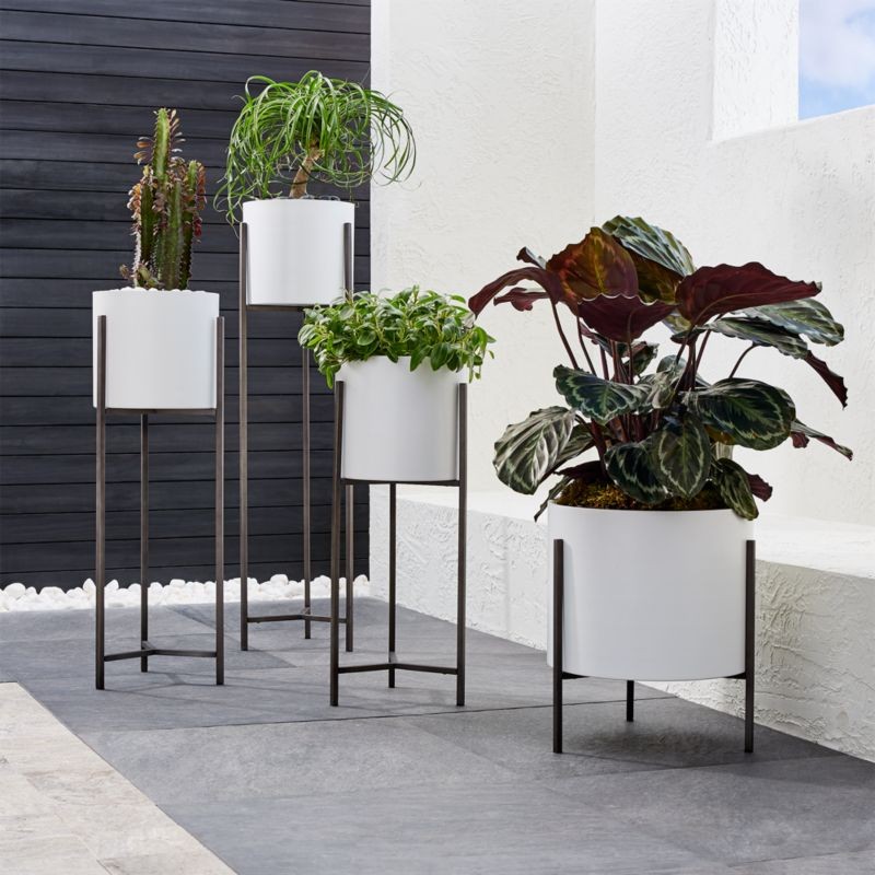 Dundee White Floor Planters | Crate and Barrel | Crate & Barrel