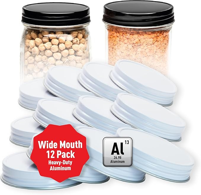 AllSpice Rust-Proof Wide Mouth Aluminum Metal Mason Jar Lids Leak-Proof 12-Pack (White) | Amazon (US)