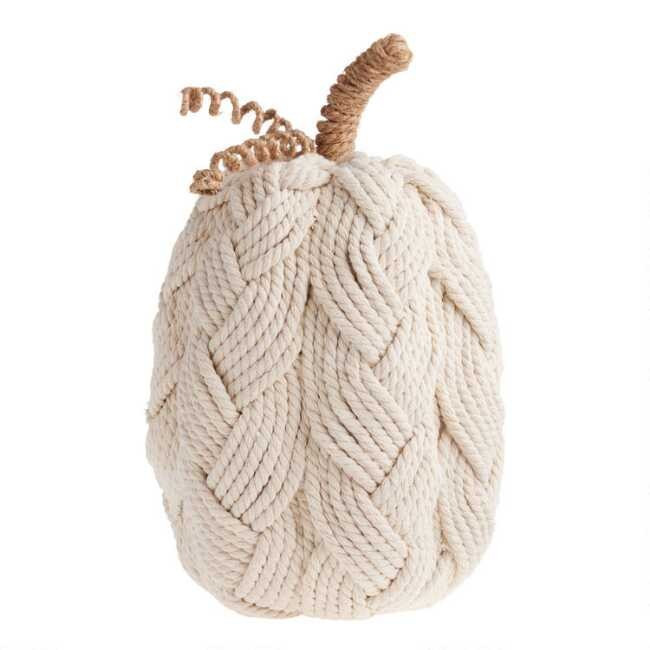 Pier Place Tall Ivory Woven Yarn Pumpkin Decor | World Market