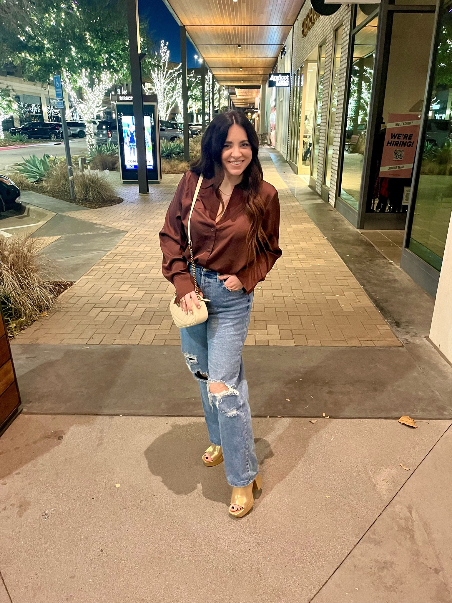 Womens shirt, satin shirt, mom jeans, straight jeans

#LTKHoliday #LTKstyletip