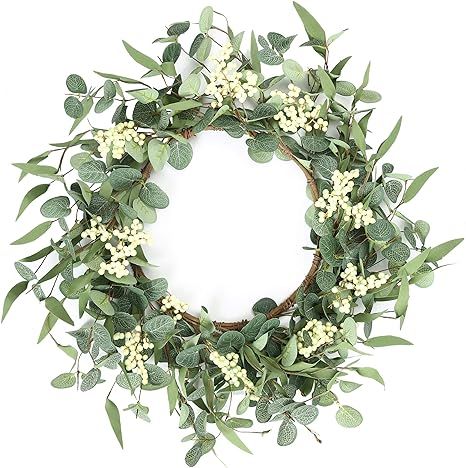Pinkpum Wreaths for Front Door 20'' Eucalyptus Wreath, Spring Summer Green Wreath, Home Porch Far... | Amazon (US)