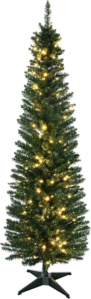 HOMCOM 6 ft Pre-Lit Noble Fir Slim Artificial Christmas Tree with 390 Tips and 200 Warm White LED... | Amazon (CA)
