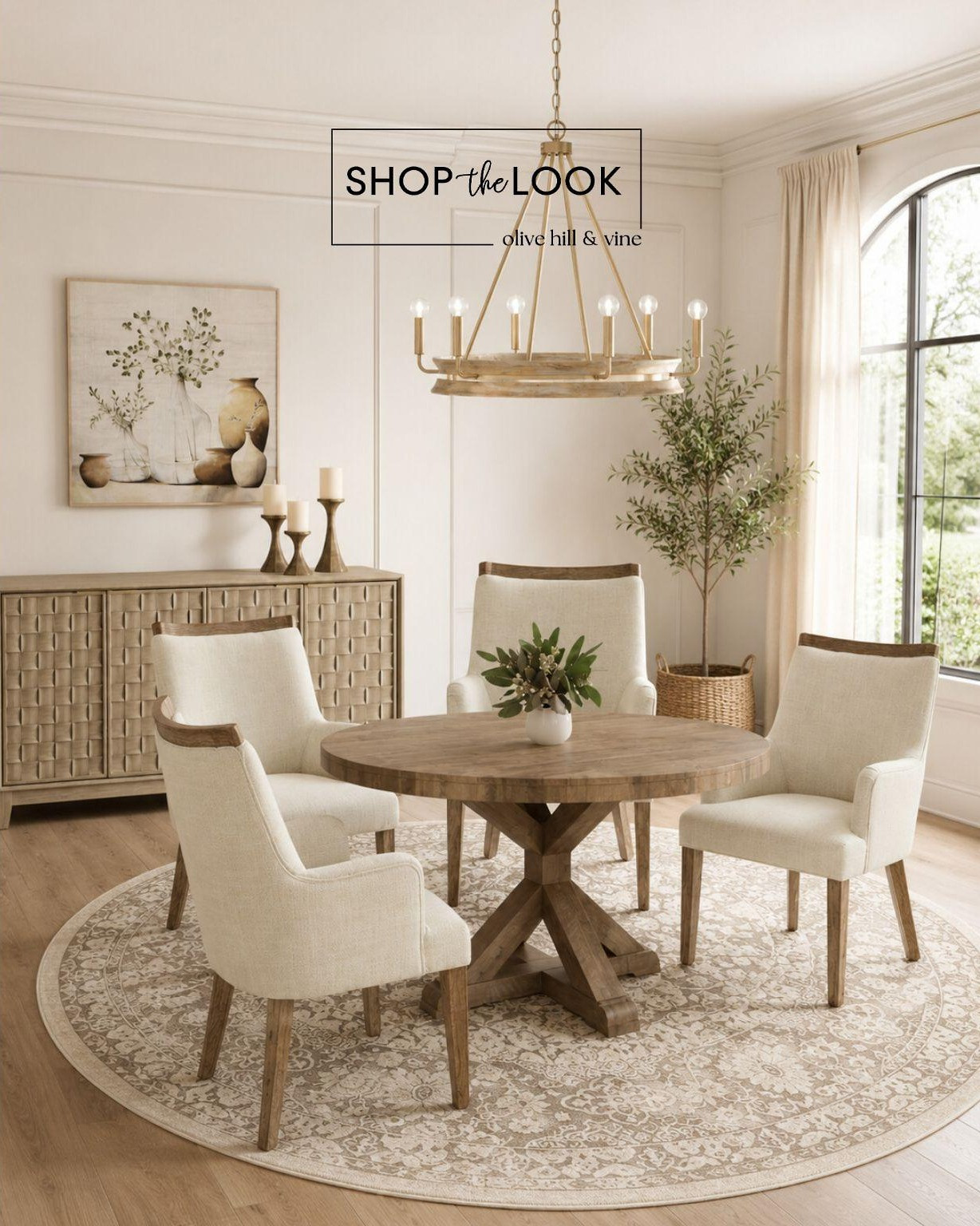 Natural light, warm wood tones, and soft layered textures come together in this timeless dining room. Every detail feels thoughtfully chosen, creating an inviting space that's equally perfect for everyday meals and memorable gatherings.

#LTKHome