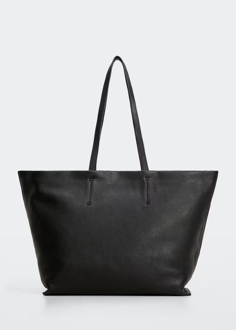 Leather shopper bag -  Women | Mango United Kingdom | MANGO (UK)