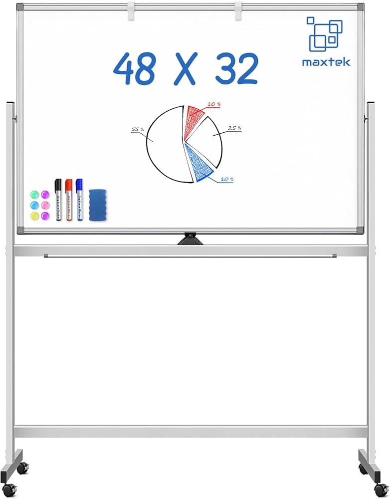 Large Rolling White Board, 48x32 in Double-Sided Mobile Whiteboard, maxtek Reversible Magnetic Dr... | Amazon (US)