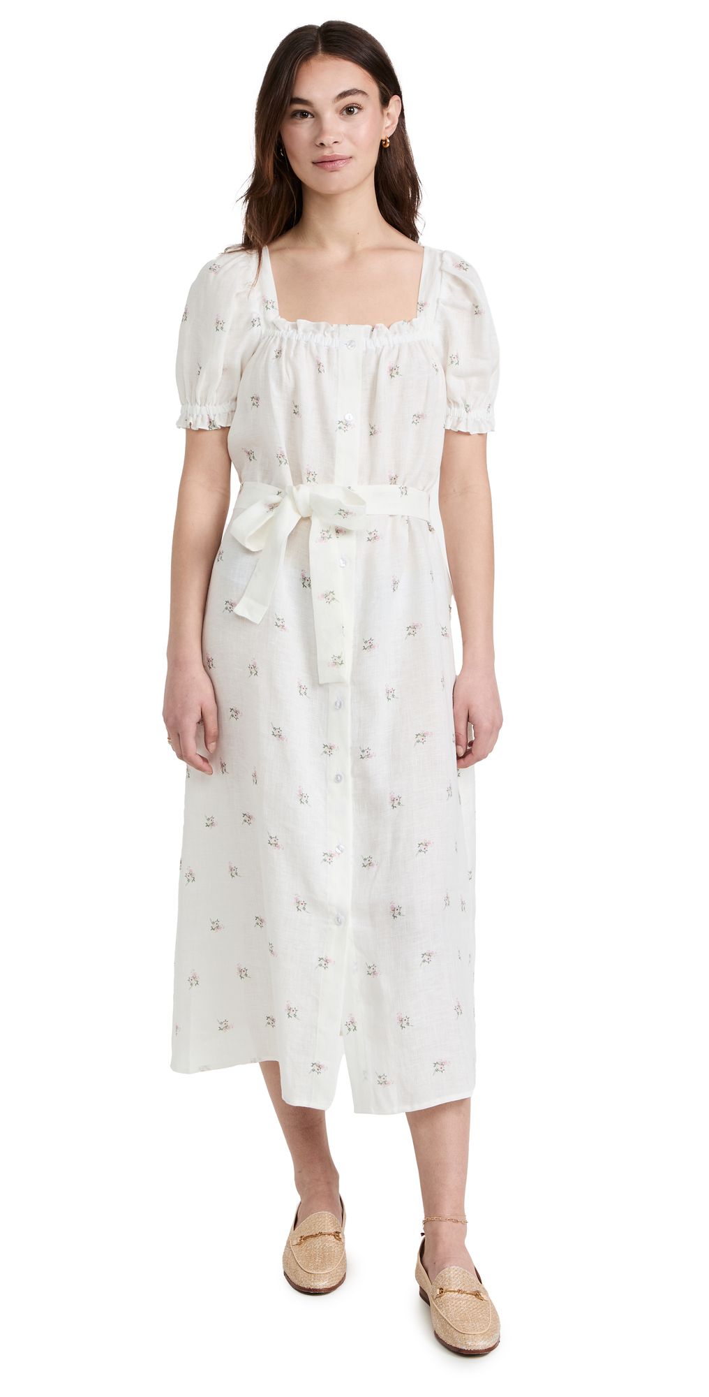 Brigitte Midi Linen Dress in Bouquets | Shopbop