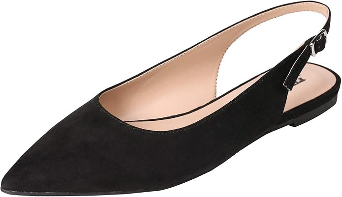 FEVERSOLE Pointed Toe Casual Slingback Flat Mules Women's Fashion Buckle Strap Slide Summer Slipp... | Amazon (US)