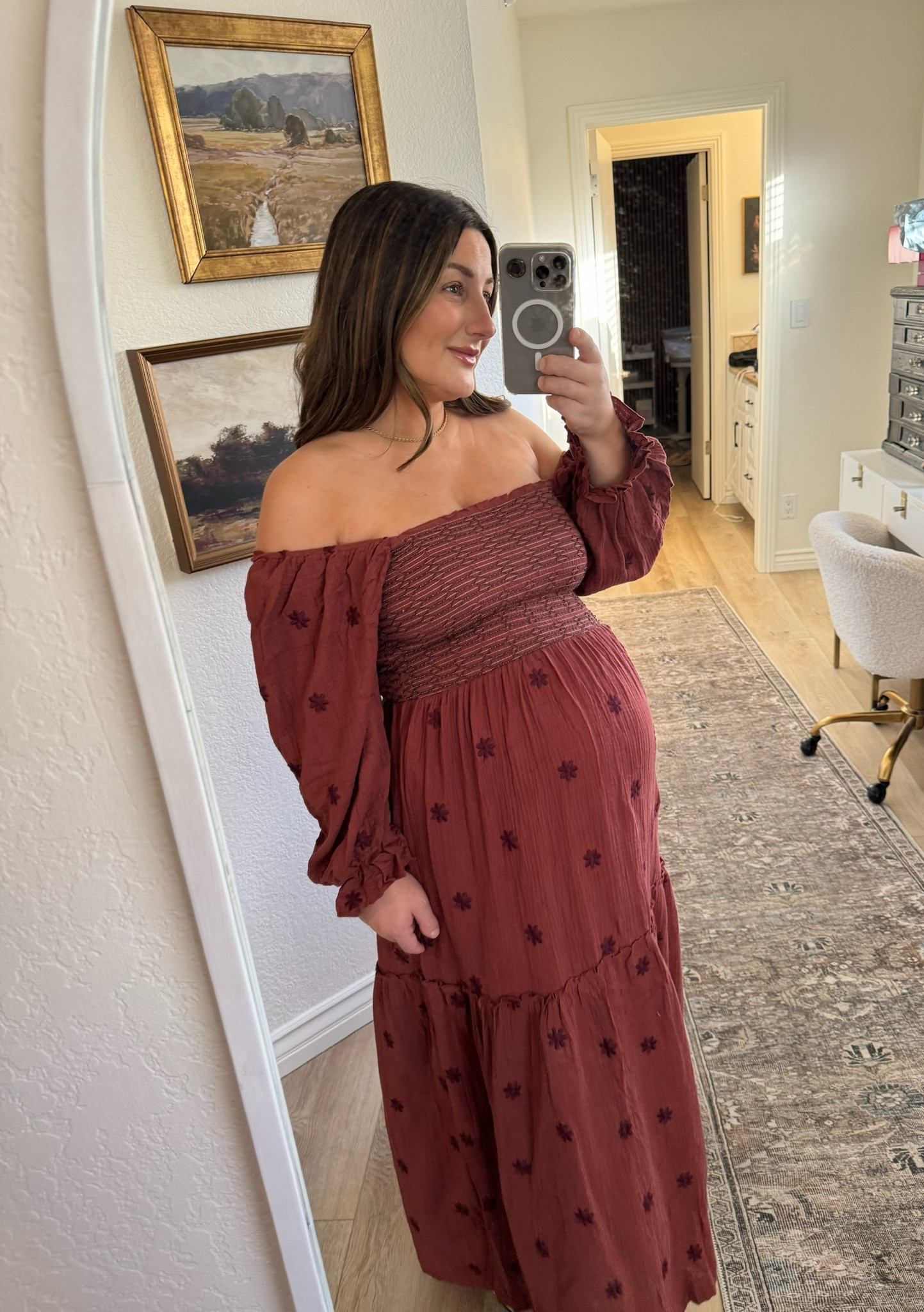 Completely obsessed with this petite friendly dress!! 

Wearing a size small! 

Summer dress, boho dress, maxi dress, off the shoulder dress, petite dress, maternity dress, third trimester outfit, party dress, event dress, vacation outfit

#LTKFindsUnder100 #LTKBump #LTKStyleTip