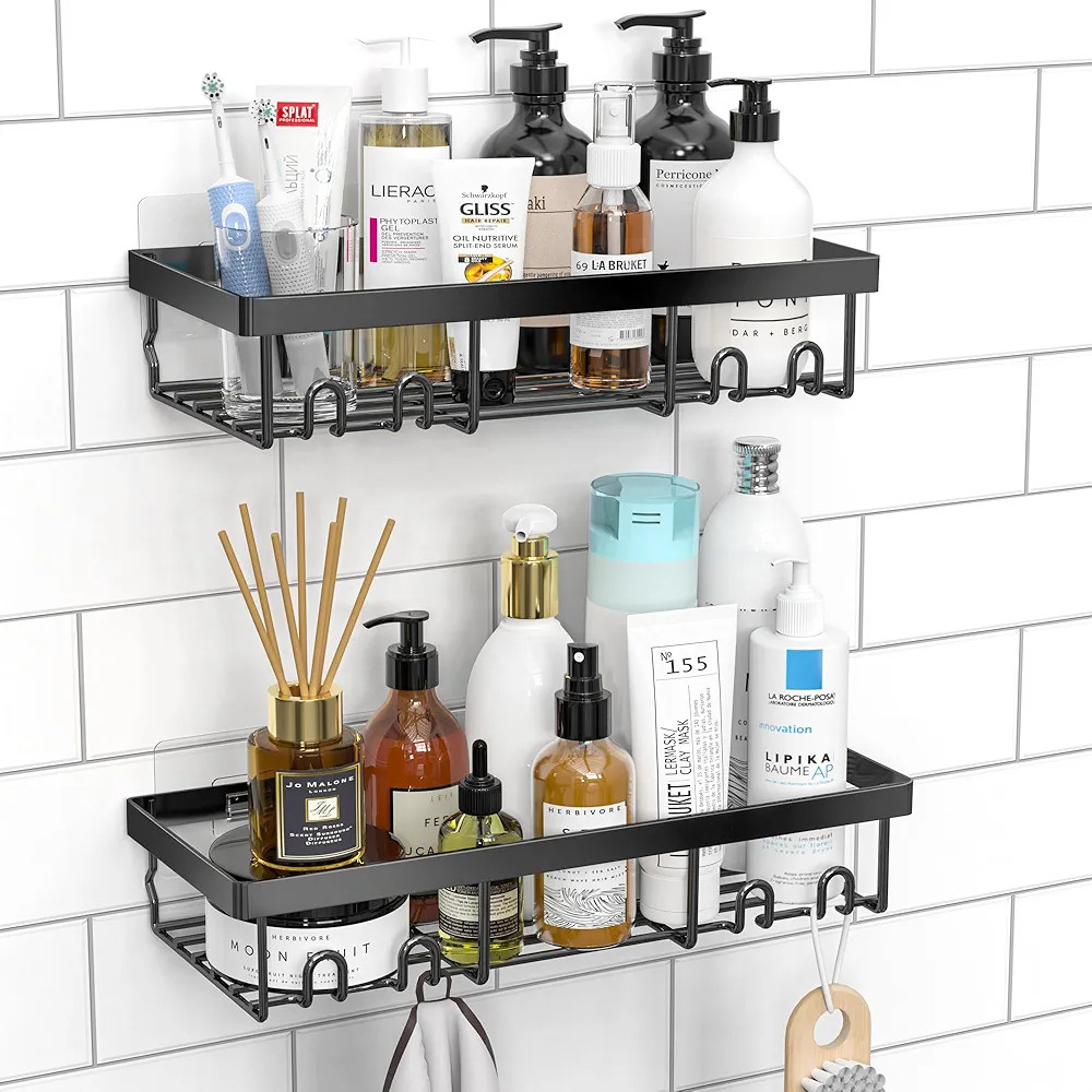 Moforoco Shower Caddy Shelf Organizer Rack, Self Adhesive Black Bathroom Shelves Basket, Home Far... | Amazon (CA)