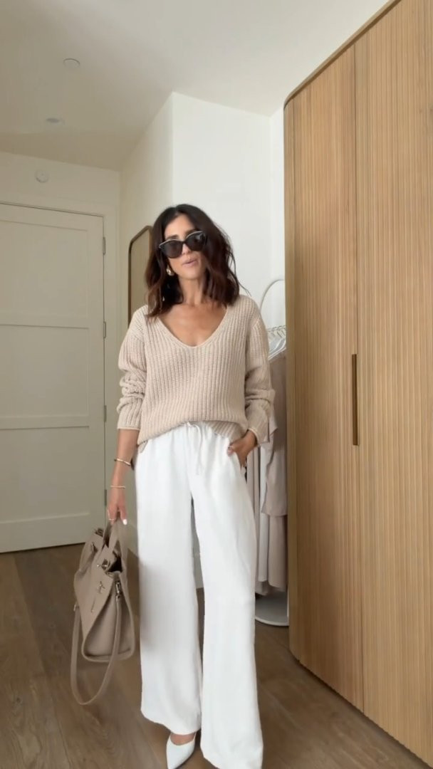Neutrals lover dream! I absolutely love this knit sweater. I’m just shy of 5-7” wearing the size small and XS pants from @Target ! 

#LTKOver40 #LTKgrwm #LTKootd
