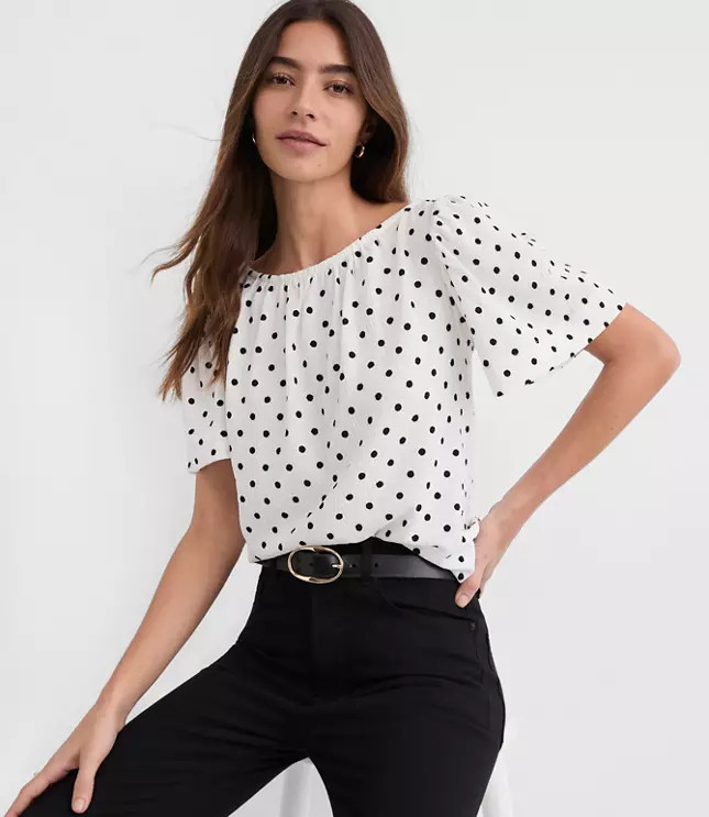 Dotted Flutter Sleeve Boatneck Top | LOFT