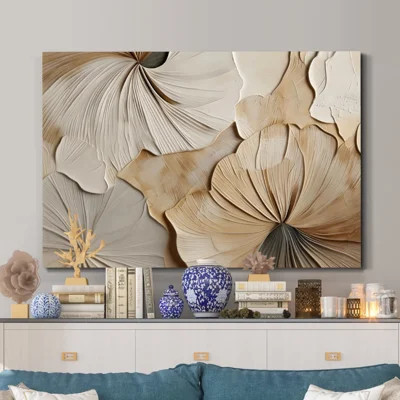 Sculpted Floral Relief 2D Flat Canvas Art, Neutral Textured Petals Style Framed Canvas Art | Wayfair North America