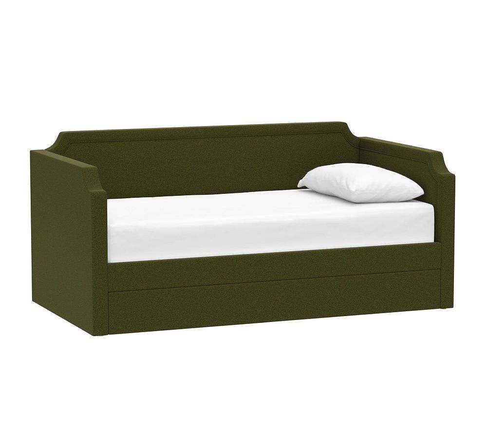 Ava Upholstered Daybed w/ Trundle Twin Distressed Velvet Olive | Pottery Barn Kids
