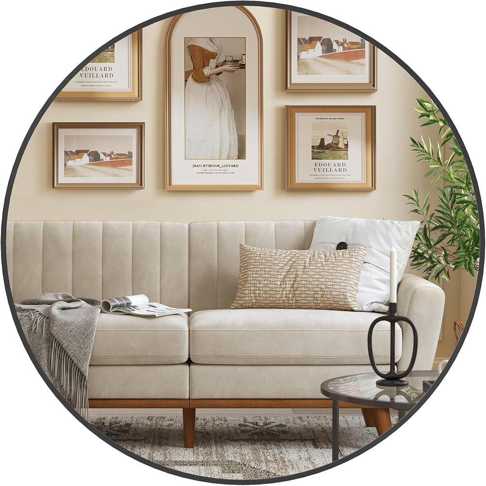 SONGMICS Round Mirror, Bathroom Mirror for Wall, 30 Inches, Metal Frame, Easy to Install, for Bat... | Amazon (US)