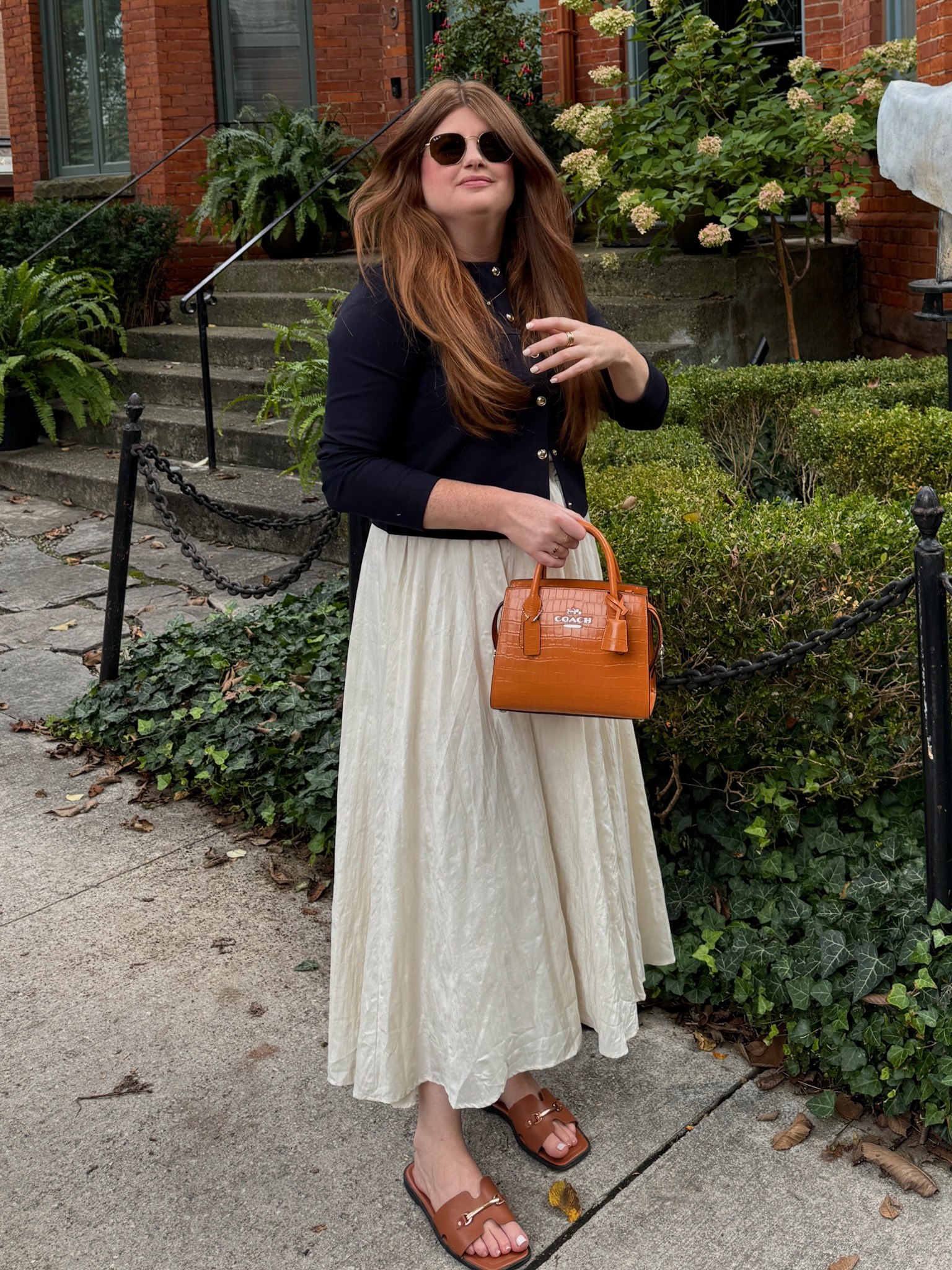 White dress, navy jacket, navy cardigan, for fall. 

#LTKbag #LTKcanada #LTKautumn