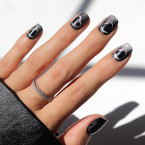 Glamnetic Press On Nails - Midnight Romance | Short Squoval Black Fake Nails with Magnetic Cat-Ey... | Amazon (US)