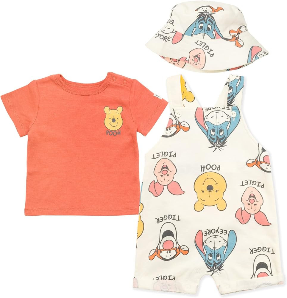 Disney Tigger Winnie the Pooh Baby French Terry Short Overalls T-Shirt and Hat 3 Piece Outfit Set... | Amazon (US)