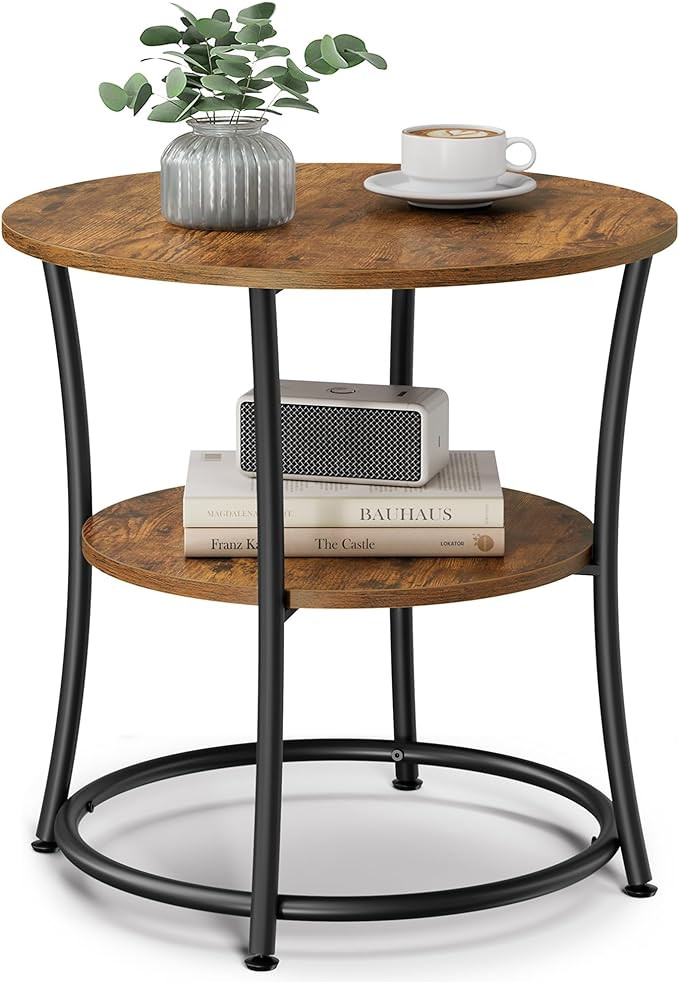 VASAGLE 21.7-Inch Round Side Table, 2-Tier End Table, Nightstand with Steel Frame, Spacious Top, ... | Amazon (US)