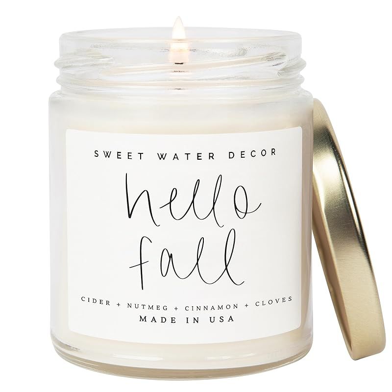 Sweet Water Decor Hello Fall Candle | Cinnamon, Apples, and Clove Autumn Scented Soy Candles for ... | Amazon (US)