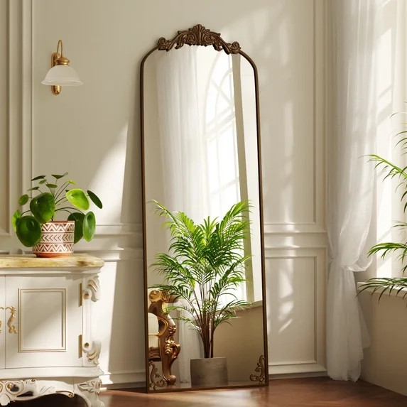 BEAUTYPEAK 66"x21" Arched Full Length Mirror Metal Vintage Mirror Baroque Style,Antique Bronze | Walmart (US)