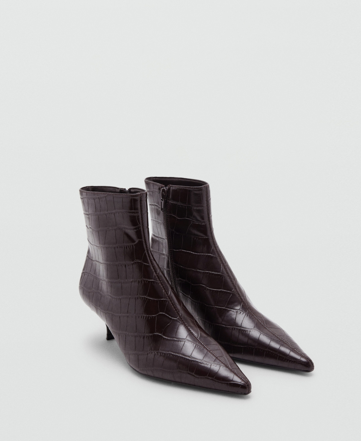 Mango Women's Croc-Effect Pointed-Toe Ankle Boots - Chocolate | Macy's