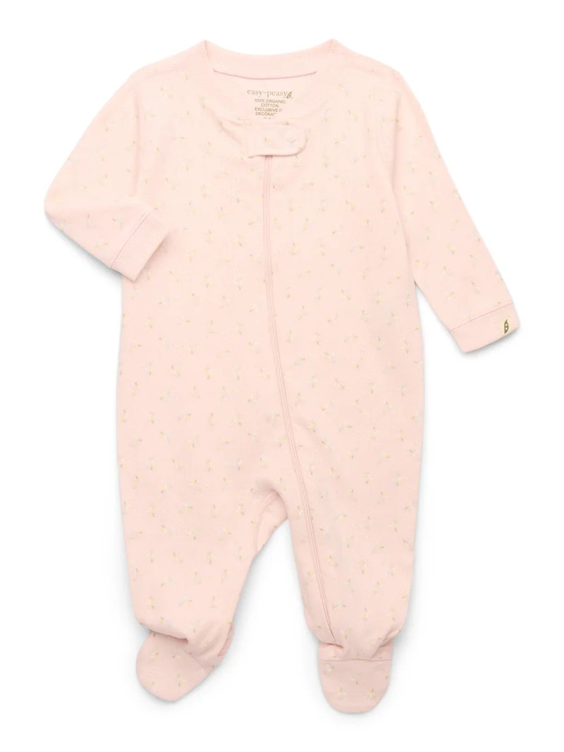 easy-peasy Organic Cotton Baby Girl Footed Pajamas, Long Sleeve One-Piece Sleeper, Infant Pajamas... | Walmart (US)