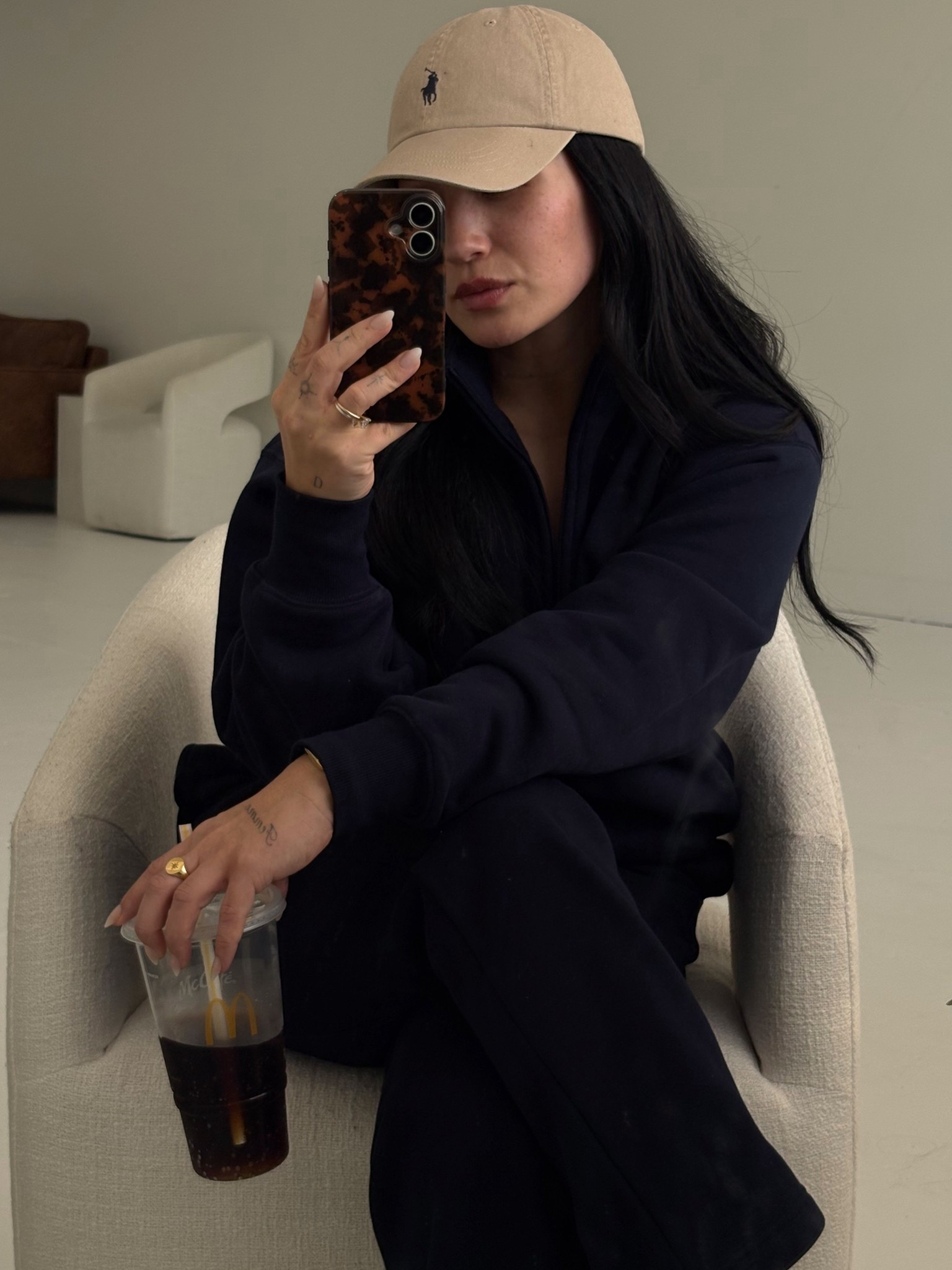 Convinced that a perfect sweat suit and crispy Diet Coke can cure a lot of things. 