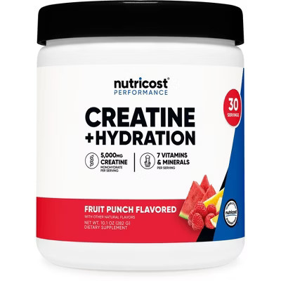 Nutricost Creatine Monohydrate + Hydration Fruit Punch Flavored (30 Servings) - 7 Vitamins & Minerals, 5000mg of Creatine Per Serving | Target