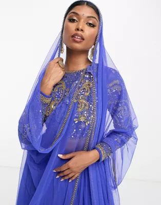 ASOS DESIGN crystal placement dupatta in blue | ASOS (Global)