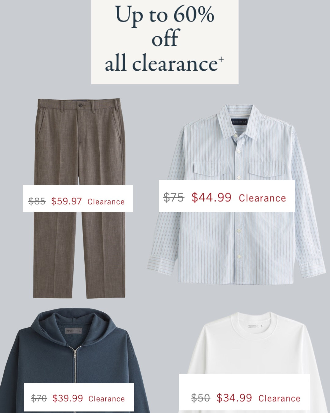 Abercrombie’s clearance section is stacked right now. If you’re building a summer wardrobe, these are the pieces I’d grab before they’re gone — relaxed trousers, lightweight button-ups, premium basics, and everyday layers all marked down.

#LTKMens #MensFashion #Abercrombie #AbercrombieStyle #MensStyle #SummerStyle #CapsuleWardrobe #Menswear

#LTKgrwm #LTKdayinmylife #LTKootd