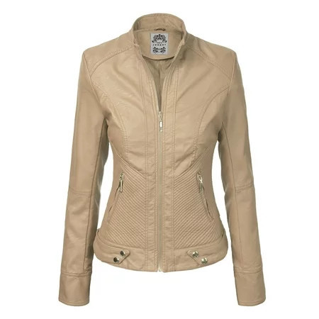 Made by Johnny Women s Dressy Vegan Leather Biker Jacket XS KHAKI | Walmart (US)