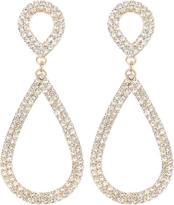 Rhinestone Teardrop Dangle Earrings Sparkly Wedding Jewelry | Amazon (US)
