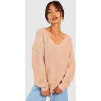 Womens Oversized V Neck Sweater - Beige - S | boohoo (US & Canada)