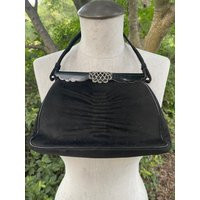 Vintage French Black Evening Bag Purse in Soft Sueded Leather With Enameled Frame Inset Rhinestones | Etsy (US)