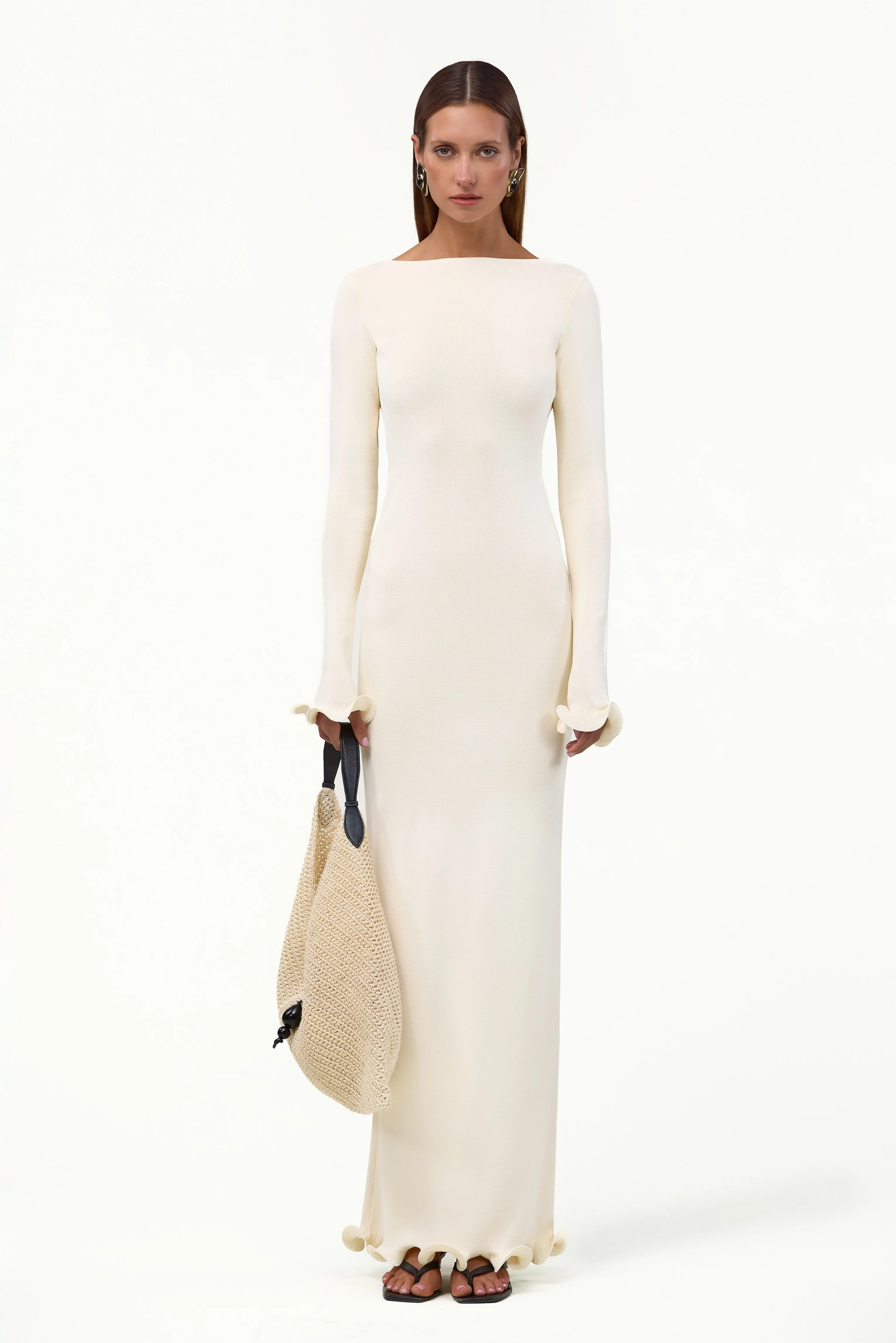 Ruffle Hem Maxi Dress (Cream) | SAME