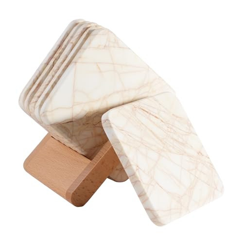 Marble Coasters Set of 6 - Modern Cup Mat Decorative Bar Coasters Set with Holder Stone Coasters for Table Protection | Amazon (US)