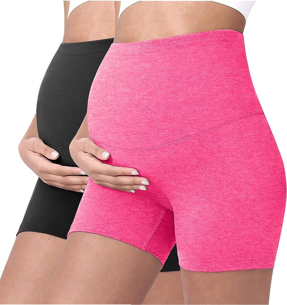 OQQ Women's 2-Pack Maternity Athletic Shorts Over The Belly Bump Seamless Active Yoga Leggings | Amazon (US)