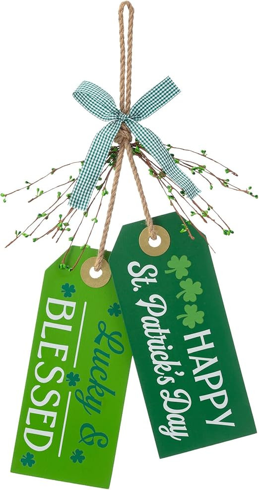 Glitzhome St. Patrick's Wooden Hanging Decor, Entryway Hanging Doorknorb Blessed Lucky Sign for S... | Amazon (US)