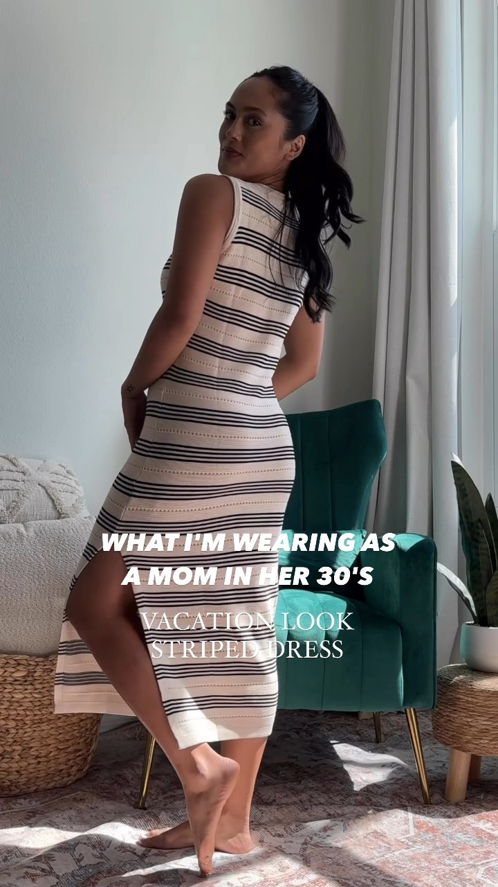 Being a mom in my 30s & what I'm wearing. Best seller last spring! This striped tank bodycon dress is giving vacation-ready-flattering, comfy, and easy to dress up or down!
Why I love it: 
-Perfect for vacations & everyday wear
-Stretchy & flattering fit 
-Slit detail = effortless chic

I'm 5'2 130 Ibs wearing size small for reference.

#LTKStyleTip #LTKPetite #LTKFindsUnder100
