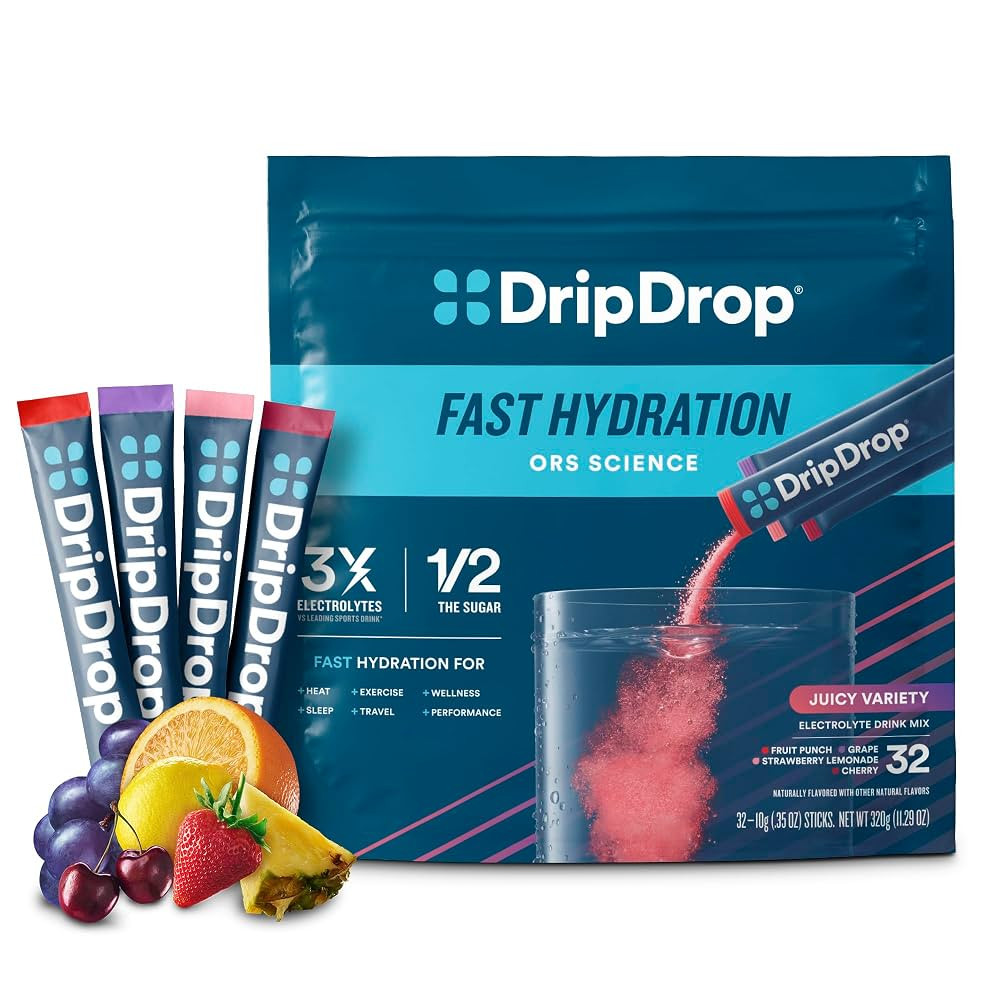 DripDrop Hydration Packets - Juicy Variety Pack - Single Serve Electrolytes Powder Drink Mix - Gr... | Amazon (US)