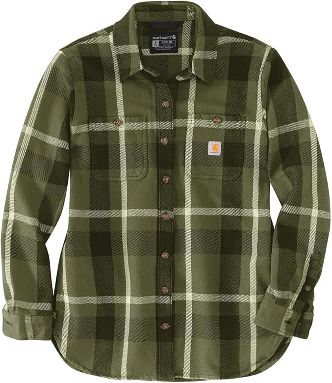Carhartt Women's Rugged Flex Loose Fit Heavyweight Twill Flannel Long-Sleeve Plaid Shirt | Amazon (US)