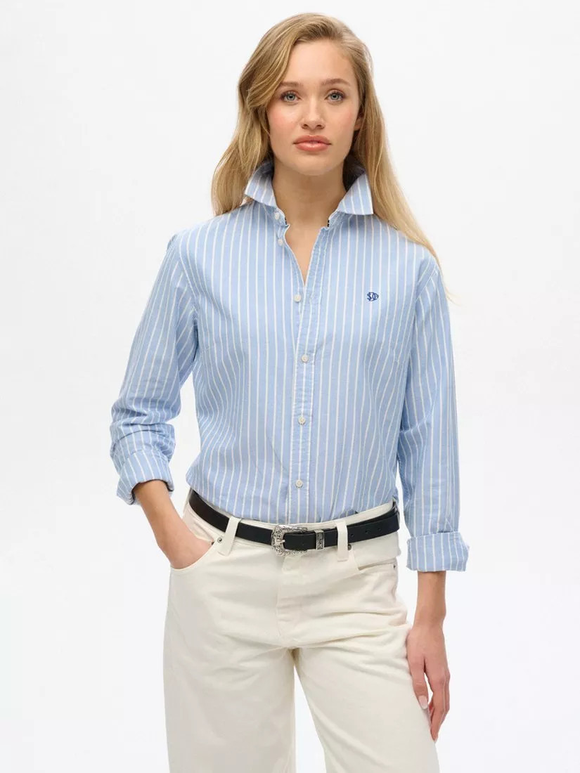 Superdry Slim Oxford Pure Organic Cotton Stripe Shirt, Broker Blue Stripe | John Lewis (UK)