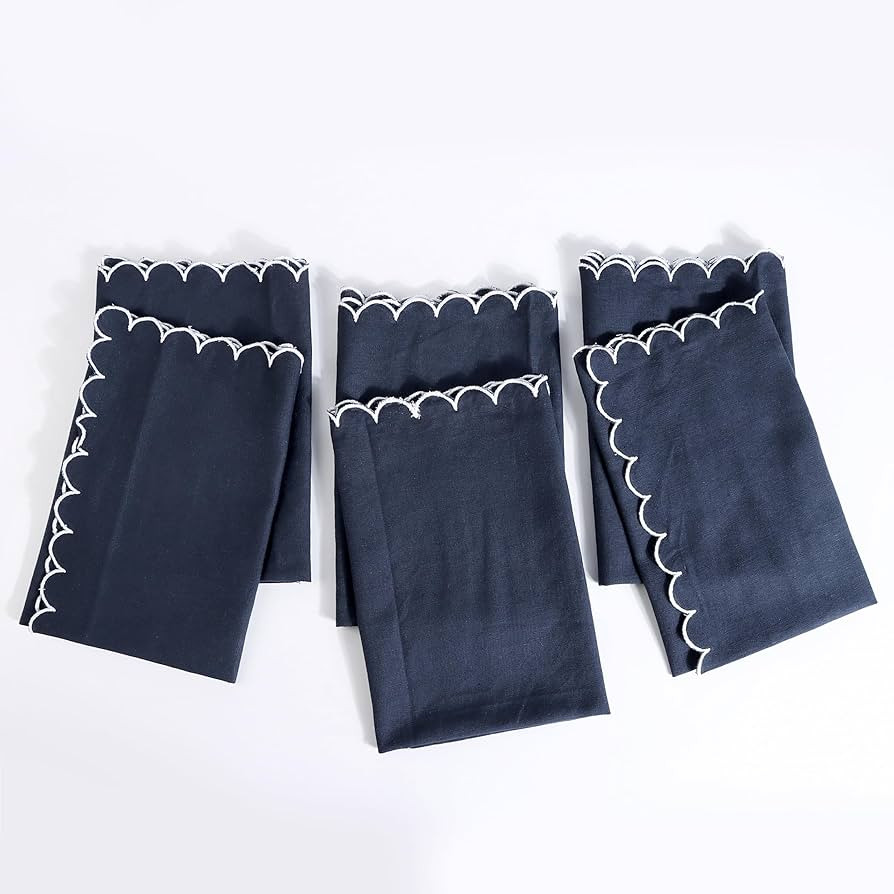 FINGERCRAFT Cloth Napkins, Everyday Use Reversible Scallop Design, Premium Quality Cotton Linen B... | Amazon (US)