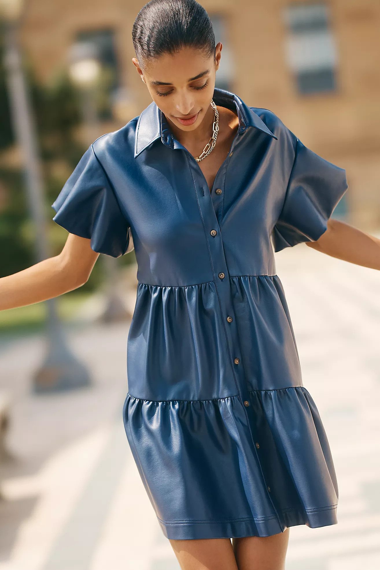The Bettina Faux Leather Mini Shirt Dress by Maeve | Anthropologie (US)