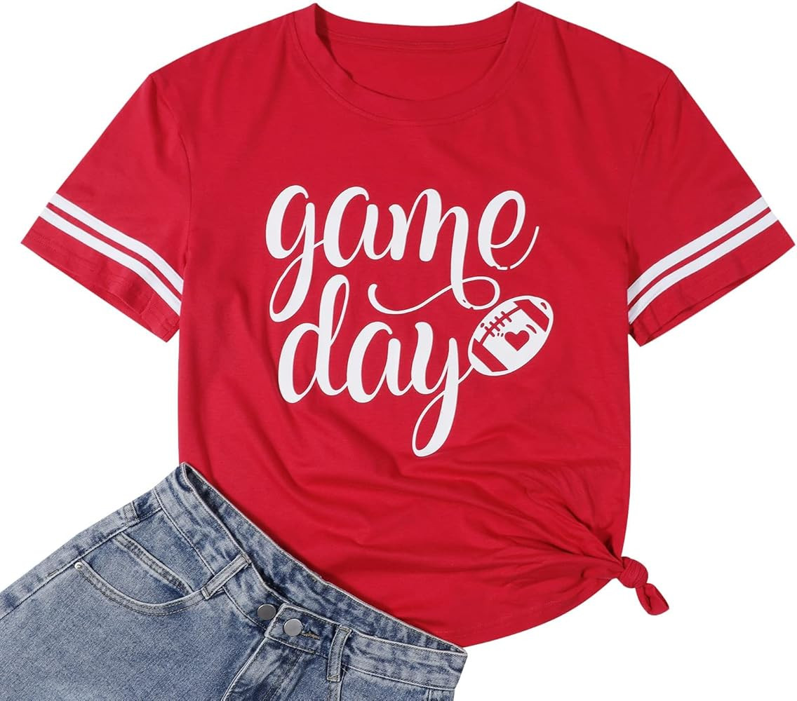 Game Day T Shirts Women Football Graphic Tee Funny Cute Competition Tshirt Casual Short Sleeve Te... | Amazon (US)