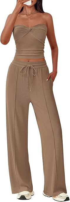 BTFBM Two Piece Sets For Women Summer Ribbed Strapless Twist Knot Tube Top Pants Set Casual 2026 ... | Amazon (US)