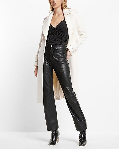 Super High Waisted Faux Leather Modern Straight Pant | Express