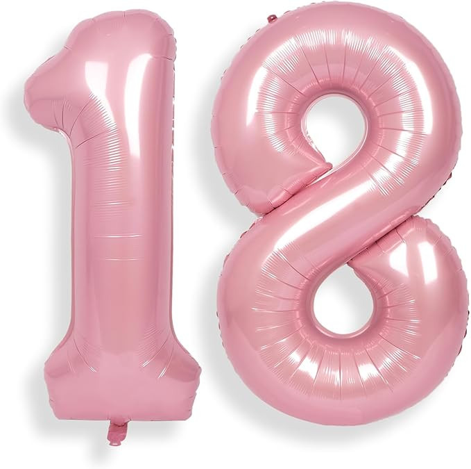 SUWEN 40 Inch Pink Large 18 Number Balloons Big Foil Helium Number Balloons 0-9 Jumbo Happy 18th ... | Amazon (US)